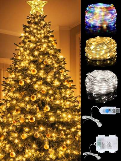 1 件 5/10 米圣诞串仙女灯花环，暖色/白色/彩色 LED 灯串，户外防水 8 种模式闪烁灯，圣诞树装饰灯，圣诞装饰适用于家庭 2024 年花园婚礼卧室节日圣诞树装饰品 2025 年新年，圣诞节