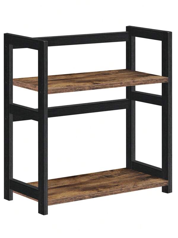 SONGMICS OFS046B01 - Estante de almacenamiento de 2 niveles, organizador de computadora, marco de bambú, para cocinas, comedores, oficinas, café rústico y negro