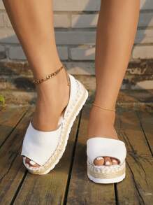 Sandalias de tacón de plataforma y cuña para mujer, nuevas de verano, con punta redonda, tejido y suela gruesa, tallas grandes