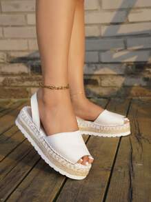 Sandalias de tacón de plataforma y cuña para mujer, nuevas de verano, con punta redonda, tejido y suela gruesa, tallas grandes