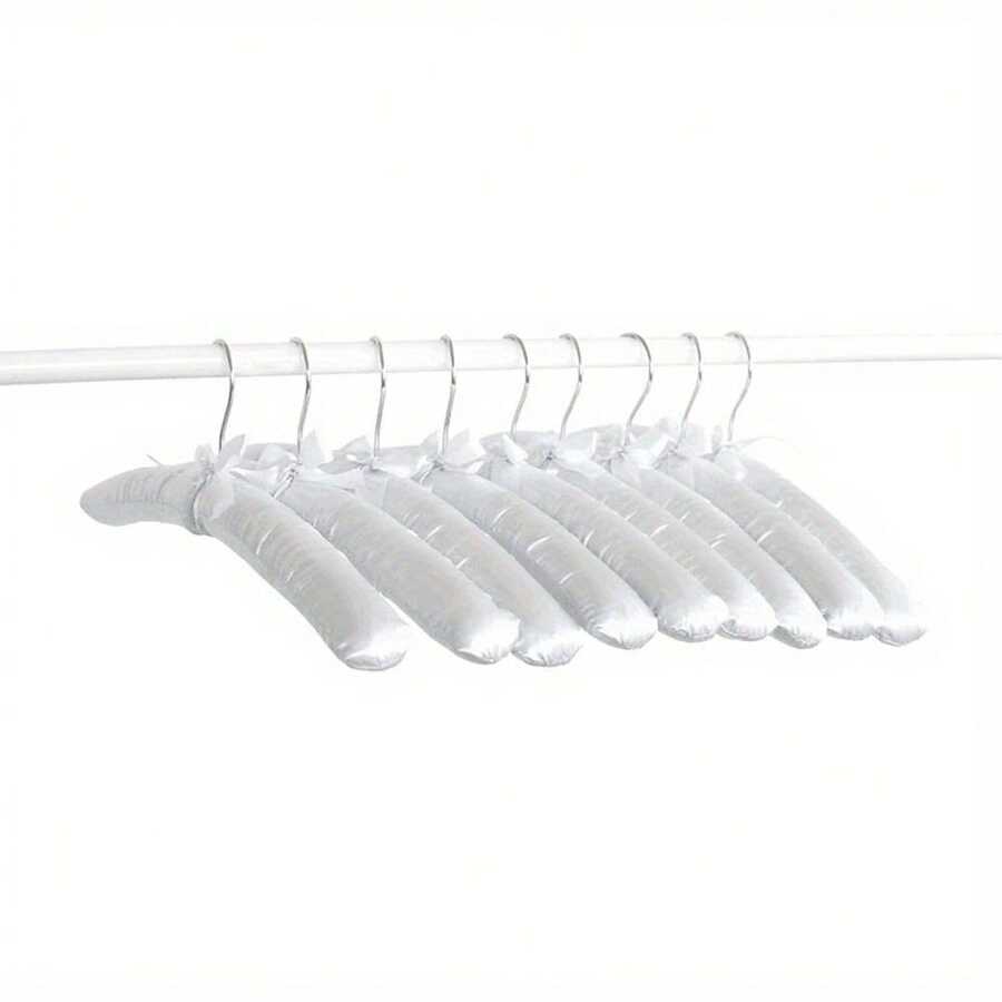 10Pcs Satin Padded Hangers 43cm White Ivory Cushioned Clothes Hanger 17'' Soft Touch Coat Hangers Non-Slip Blouse Hook For Adults Garment Wedding Dress Lingerie Tops Suits Shirts Dress Trousers - White - View 1
