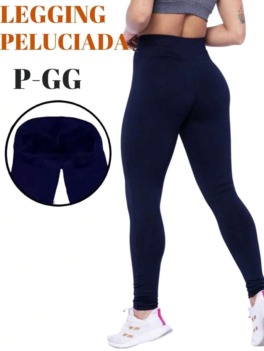 BASIC BLACK PLUSH LEGGINGS, WOMEN'S FLANNEL LEGGINGS, HIGH WAIST, IDEAL FOR PILATES, GYM, SPORTS GYMNASTICS - Azul Marino - Ver 1