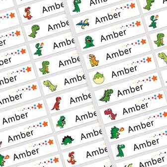 90/150/210/300/500pcs Kids Personalized Waterproof Dinosaur Name Stickers, Customized Dinosaur Water Bottle Stationery Stickers For Any Occasionbaby Shower Family Decorations Giftswinter Eve Gifts Back To School Winter Gift Ideas Boy Girl Valentine's Day,Multi-Functional,Ornamental,Letter,Stylish,Modern,Colorful,Cute,Adorable,Casual,Custom,Personalised,Unique,Customized,Ideal Gifts For Him,Ideal Gifts For Her