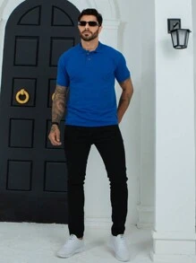 Men's Short Sleeve Piquet Polo Shirt - Royal Blue - View 4