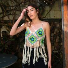 Crochet Fringe Blouse Women's Fashion Spring Summer - 變化1 - 查看 1