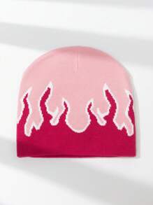 1pc Men's Unique Y2K Fire Pattern Knitted Beanie Hat, Suitable For Autumn/Winter Warmth And Casual Outfit Winter Hat Fall Outfit