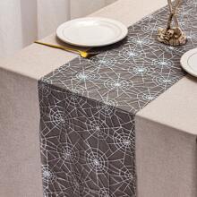 1/2 pezzi Runner da tavolo a ragnatela di Ognissanti da 11*108 pollici, ragnatela sottile con ragno arancione e zucca, adatto per decorazione tavolo per Ognissanti, festa in casa, vacanze. Opzioni multiple in oro e nero