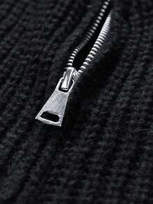 Men's Casual Textured Stand Collar Half-Zip Knitted Sweater, Autumn Winter