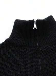 Men's Casual Textured Stand Collar Half-Zip Knitted Sweater, Autumn Winter