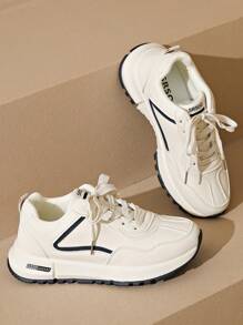 1 双女式休闲运动鞋，系带圆头轻便百搭软底防滑户外跑步鞋 - 蓝色、红色 - 藍色 - 查看 6