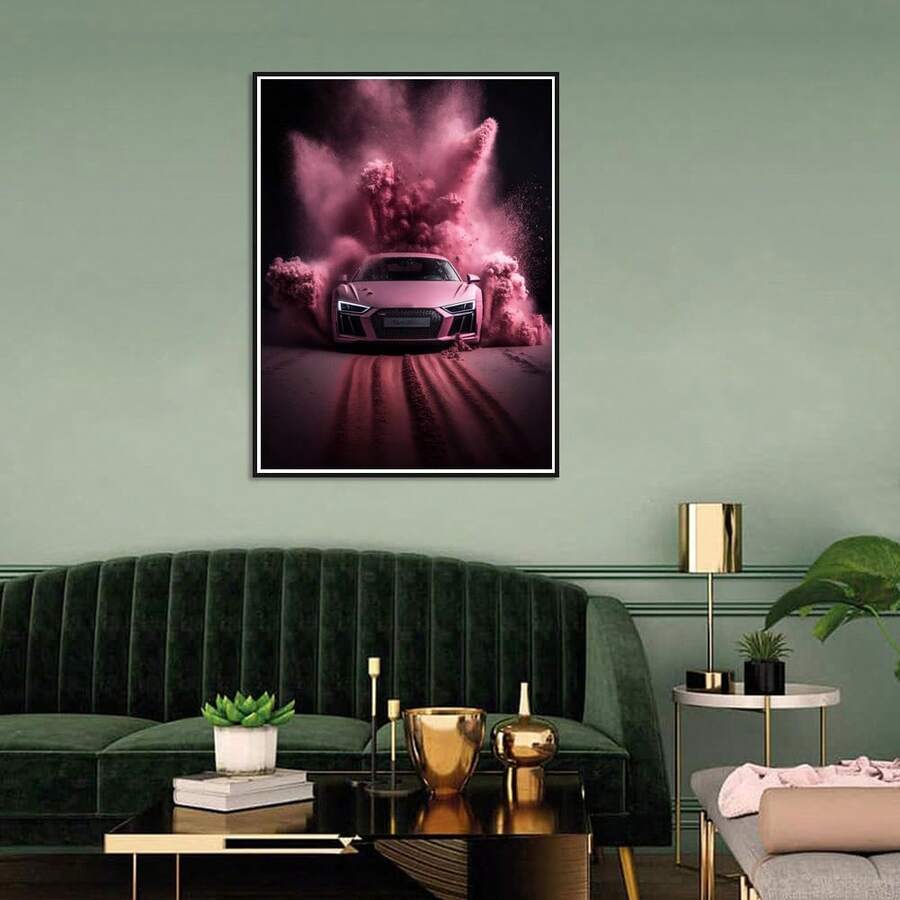 30X40cm 成人钻石艺术画套装，全圆形钻石汽车绘画套装 5D DIY，钻石艺术套装月亮宝石工艺礼品家居墙面装饰 - 彩色 - 查看 1