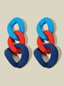 1对休闲个性撞色链条耳环 - 彩色 - 查看 6