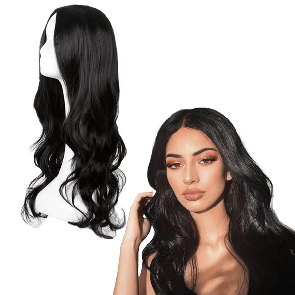 Peluca Sintética Peluca Larga Ondulada Negra Para Mujer,Peluca Negra Larga Ondulada Para Mujeres Pelucas Rizadas Con Flecos Aireados, Peluca Ondulada De Agua, Fibra Sintética Resistente Al Calor Para Uso Diario Y En Fiestas