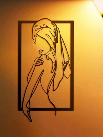 1PC 40x21cm/50x26.2cm Female Abstract Metal Wall Home Decor Modern Black Metal Hanging Wall Art For Home Decoration, Bedroom, Dinner Room, Bathroom Living Room,Home Decor ,Room Decor,Wall Decor Gifts Birthday Graduation