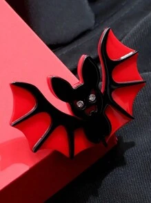 1pc Women's Red Bat Acrylic Brooch, Fashionable Cartoon Animal Pin Badge Gift - Red - View 3