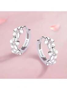1pc Fashionable Silver Earrings, High Quality Crystal Zirconia Flower Stud Earrings, Wedding/Birthday Gift For Women Valentines