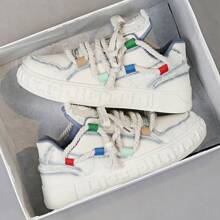 Men's Fashionable Thick Soled Skateboard Shoes With Letter Pattern Anti Slip, Boy Shoes,Suitable For Outdoor Campus Walking, Jogging, Traveling, All Seasons - White - View 5