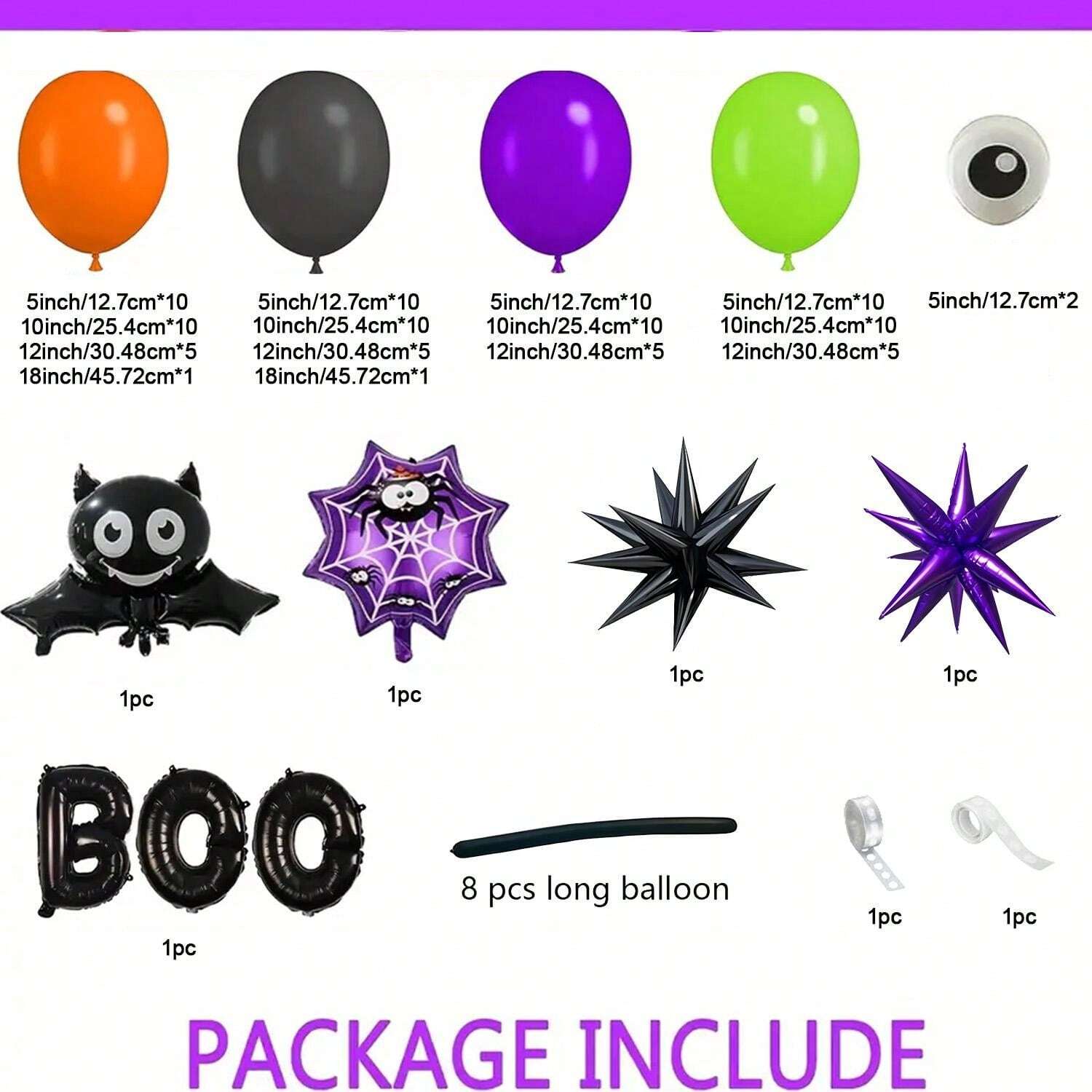 Exploding Ghost 117 Pcs Balloon Arches, Purple Orange Black Balloons Black Spiders ...