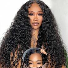 6x4 Glueless Wig Pre Cut Transparent Lace Deep Wave Human Hair Wig Pre Plucked For Beginners 180 Density Deep Curly Lace Front Wig Human Hair 3 Second To Wear Curly Wig 22 Inch - Natural Black - 查看 9