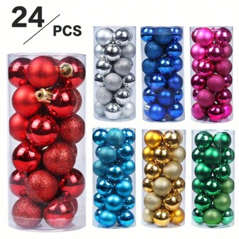 24pcs/Set Christmas Decorations, 3cm Colorful Ornamental Balls For Christmas Tree, Suitable For Holiday Party Decor,Christmas
