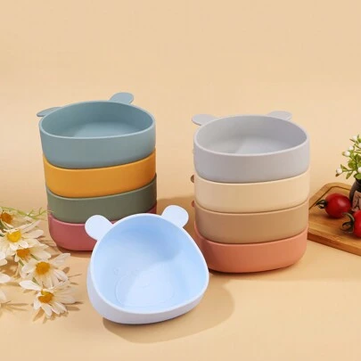 1 pieza Tazón de bebé de silicona, anti-caída, apto para microondas, vajilla de entrenamiento de autoalimentación