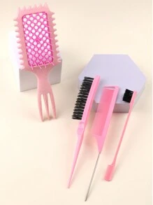 4 件套卷发造型刷套装，家用空心卷发梳，按摩梳，麦秸卷发梳，三尖尾设计，轻松打造波浪和弹性卷发，女士尼龙气垫梳，鼠尾梳双面刷眉刷专业美发配件，带 ABS 塑料手柄，增强造型的理想护发工具
