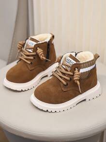 Botas Infantis Novas de Inverno, Modelo Retrô, Elegante e Simples, Botas Quentes com Cadarços e Design de Zíper Lateral, Botas de Neve à Prova de Vento e Resistentes ao Frio