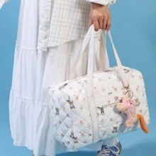 Duża torba ciążowa, prosta torba na pieluchy z nadrukiem, torba na ramię, torba wielokomorowa dla mam (bez akcesoriów) - Biały - Zobacz 11