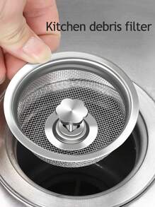 1pc Kitchen Sink Strainer With Filter Mesh, Stainless Steel Vegetable Washing Basin Waste Stopper, Universal Kitchen Sink Drain Filter - Silver - View 7