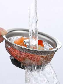 1pc Kitchen Sink Strainer With Filter Mesh, Stainless Steel Vegetable Washing Basin Waste Stopper, Universal Kitchen Sink Drain Filter - Silver - View 4