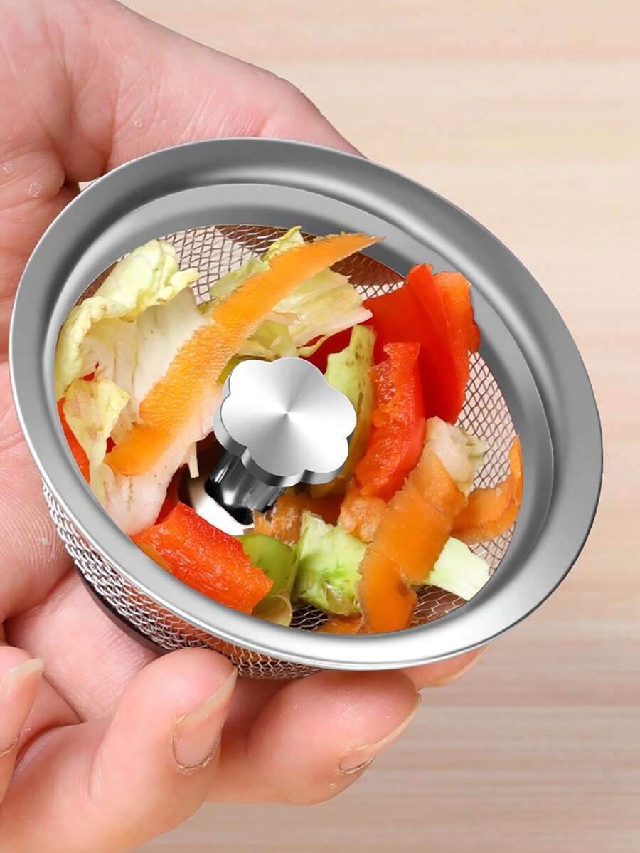 1pc Kitchen Sink Strainer With Filter Mesh, Stainless Steel Vegetable Washing Basin Waste Stopper, Universal Kitchen Sink Drain Filter - Silver - View 1