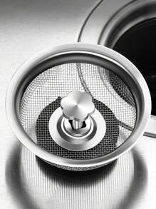 1pc Kitchen Sink Strainer With Filter Mesh, Stainless Steel Vegetable Washing Basin Waste Stopper, Universal Kitchen Sink Drain Filter - Silver - View 3