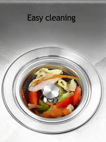 1pc Kitchen Sink Strainer With Filter Mesh, Stainless Steel Vegetable Washing Basin Waste Stopper, Universal Kitchen Sink Drain Filter - Silver - View 2