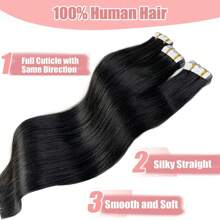 Straight Mini Tape In Human Hair Extensions 16-26inches 100% Natural Real Invisible Adhesive Tape Ins For Women - Natural Black - 查看 1