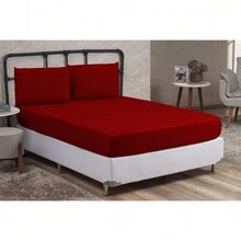 Queen Size 3 Pieces Plain Fitted Sheet Set With Elastic Immediate Shipping - Red - View 2