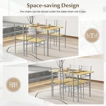 5 PCS Dining Table Set, Counter Height Table W/ Spacious Rectangular Tabletop, Steel Structure Dining Desk W/ 4 High Backrest Chairs & Anti-Slip Pads, Kitchen Furniture For Home, Restaurant - Brown - View 3