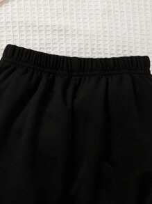 Two Pieces Set Young Girl Black And White Stripes Printed Pullover Sweatshirt With Round Collar And Casual Pants Set For Little Girls For Fall