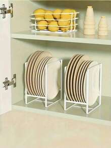 1pc Metal Plate Holder Organizer, Vertical Plate Rack, Dish Organizer For Cabinet, Drying Rack For Kitchen Cupboard, Kitchen Accessories - Multicolor - View 2