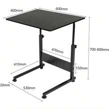 Height Adjustable Mobile Table 40x60-(67-80) Cm Height Adjustable Laptop Table Workstation Laptop Overbed Multi Table With Metal Frame & Rolling Castors - Black - Black - View 4