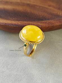 天然波罗的海圆形琥珀宝石戒指 925 银琥珀精制复古精美珠宝 - unperfect - 查看 9