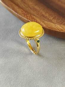 天然波罗的海圆形琥珀宝石戒指 925 银琥珀精制复古精美珠宝 - unperfect - 查看 8