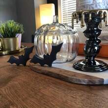 2 Pieces Fall And Halloween Wooden Bat Decorations - Versatile Shelf And Tiered Tray Embellishment, Classic Style, Christmas - Black - View 1