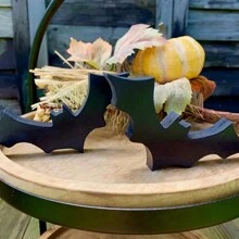 2 Pieces Fall And Halloween Wooden Bat Decorations - Versatile Shelf And Tiered Tray Embellishment, Classic Style, Christmas - Black - View 5