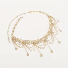 Mydear 1 件女式复古流苏和圆盘链腰带，适合日常穿着和派对 - 金色 - 查看 4