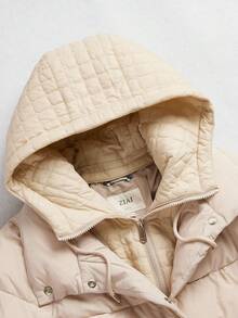 ZIAI Women Solid Color Long Sleeve Hooded Drawstring Casual Padded Coat, Winter - Beige - View 6