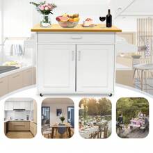 Froadp White Kitchen Trolley With Wheels And Worktop - Wooden Serving Cart With Towel Rack And Spice Board - Mobile Kitchen Cabinets - 115 X 90 X 36 Cm - White - View 4