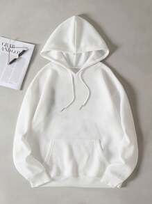 Graphic Print Hoodie, Drawstring Casual Hooded Sweatshirt For Winter & Fall, Women's Clothing - 白色 - 查看 2