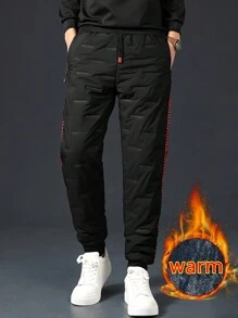 Pantalones de invierno abrigados de estilo novio para hombres: pantalones deportivos con forro térmico de moda, pantalones térmicos gruesos con cordón y bolsillos con cremallera, esencial para clima frío