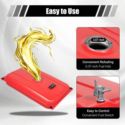 5 Gallon Generator Gas Fuel Tank W/Chrome Cap Gauge Petcock Valve Universal Red