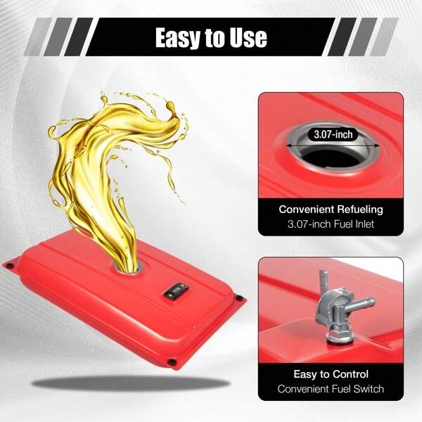 5 Gallon Generator Gas Fuel Tank W/Chrome Cap Gauge Petcock Valve Universal Red